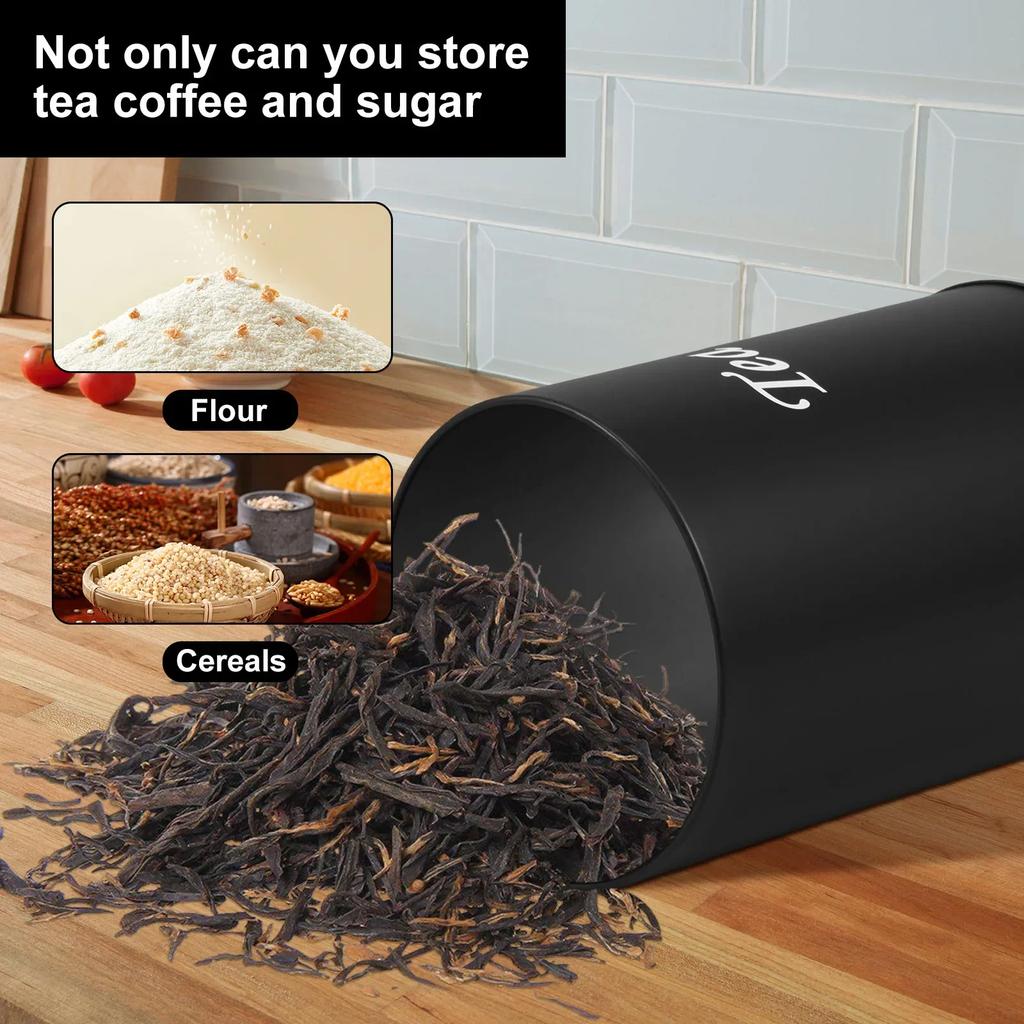 3Pcs Food Storage Canisters Iron Tea Sugar Coffee Canisters with Bamboo Lid Versatile Tea Coffee Sugar Canister for Sugar Tea
