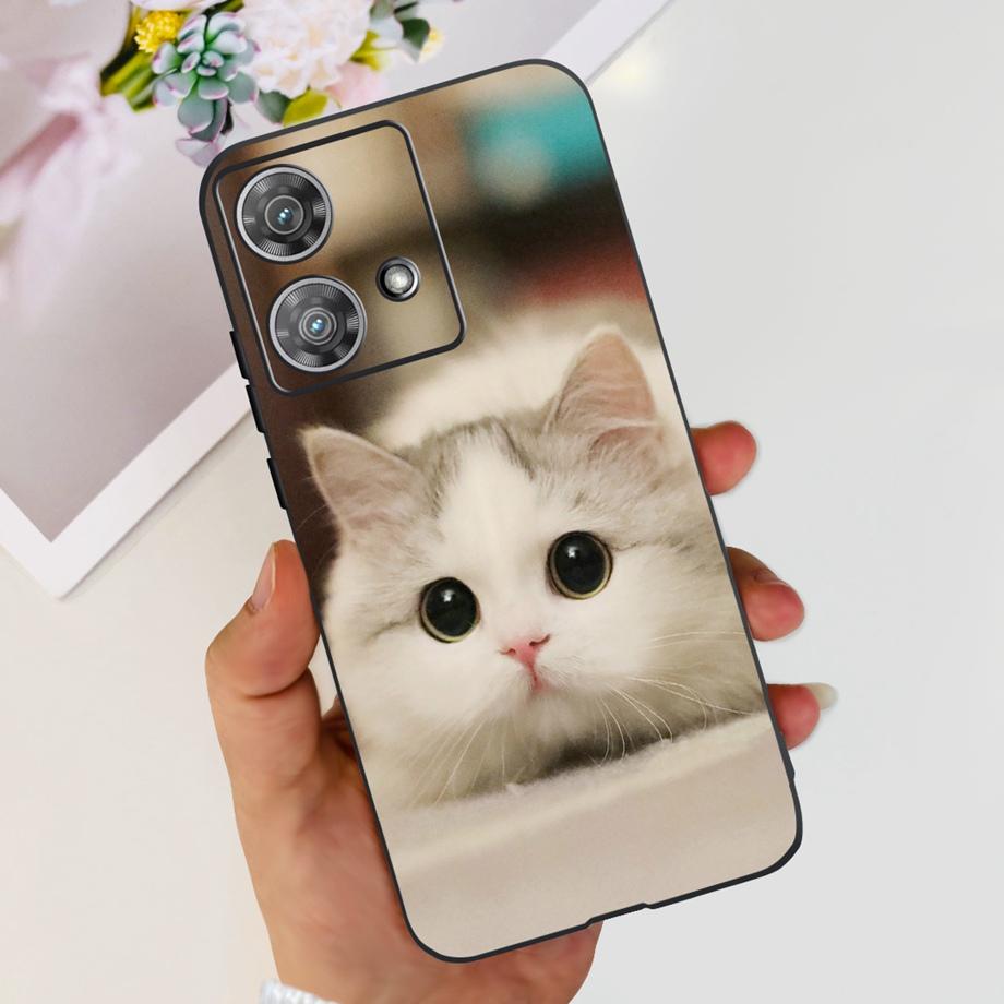 For Motorola Moto Edge 40 Neo 5G Case Black Matte Cases With Pattern Print Soft Liquid Silicone Cover For Motorola Edge40 Fundas