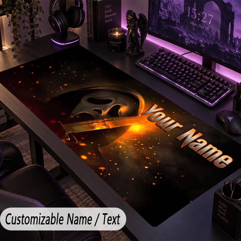 Custom Text Big Mousepad, Extended Desk Pad For Laptop Work GameScream Ghostface
