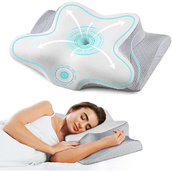 Cervical Neck Pillow - Ergonomic Side Sleeper Pillow for Pain Relief, Cooling Cervical Pillow for Sleeping, Contour Orthopedic Memory Foam Pillows серый