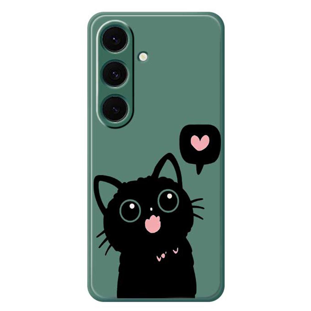 For Samsung Galaxy S24 FE Case Love Black Cat Pattern Printing Straight Edge TPU Phone Back Cover