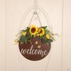 Welcome Sign Hanging Plaque, Flower Wreath Garland Door Decoration Ornament