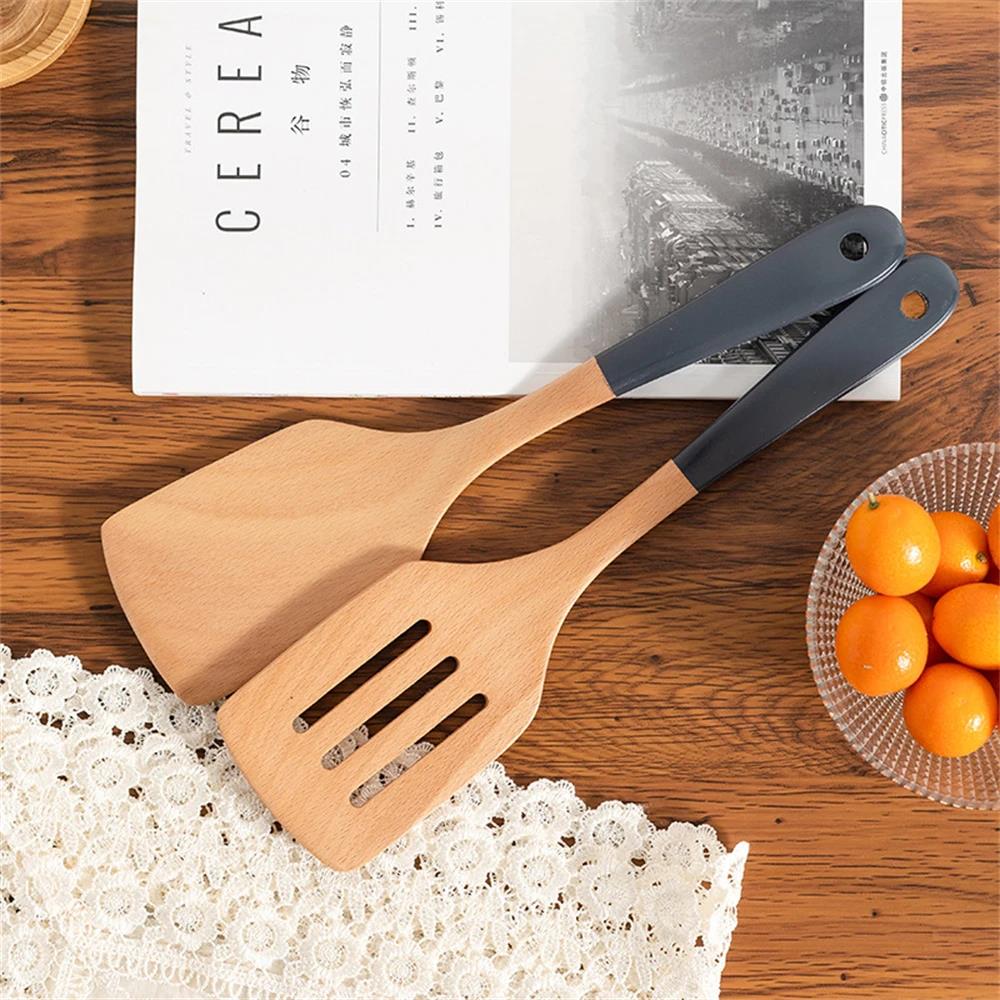 Multi Function Non Stick Wooden Turners Ladle Household Non-slip Stir-fry Utensils for Kitchen Long Handled Eco Cooking Gadgets