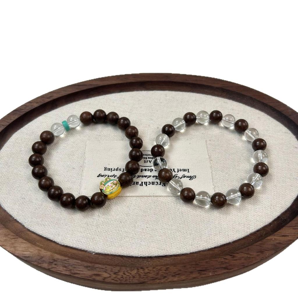 Sandalwood & Agarwood Beaded Bracelet with Pine & Crystal - Antique Chinese Medicine-inspired Soothing Playthings.