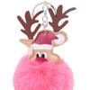 Christmas Deer Keychain Cute Reindeer Pom Pom Keyring Faux Fur Fluffy Plush Ball Charm for Handbag Backpack Purse Accessory