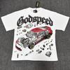 Godspeed Vintage Racing Letter Print T-Shirt Loose Fit Casual Streetwear Men Women