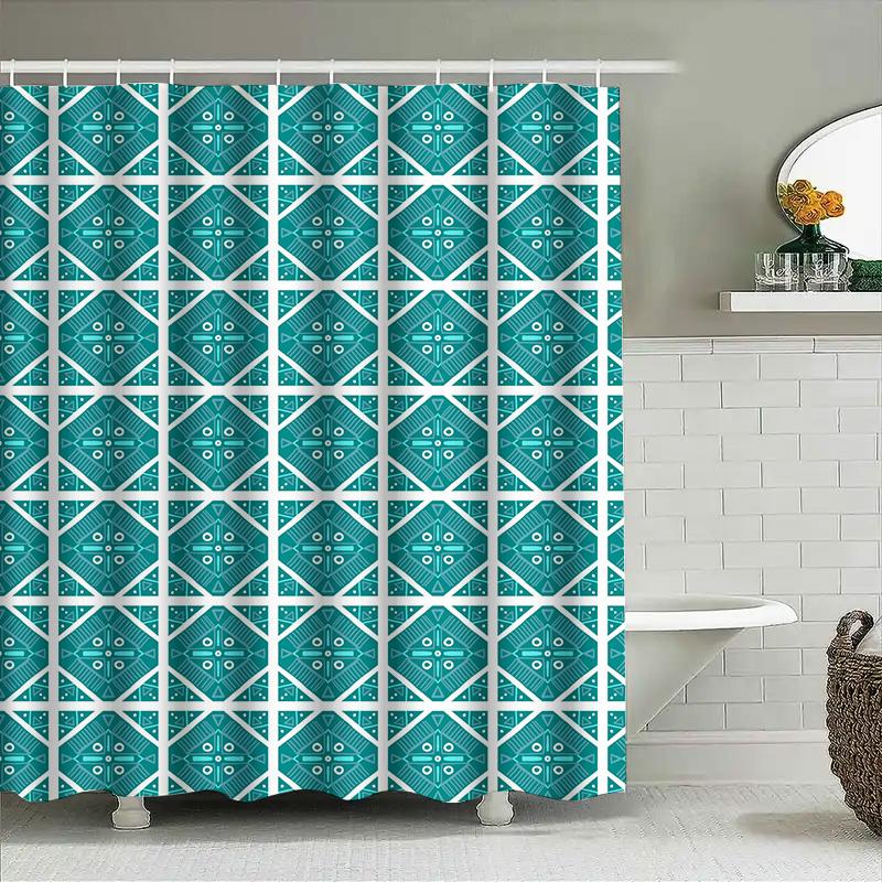 Modern Geometric Pattern Bath Shower Curtain Waterproof Fabric Bathroom Decor For Home Living Room Kids Room Blue Green White Re