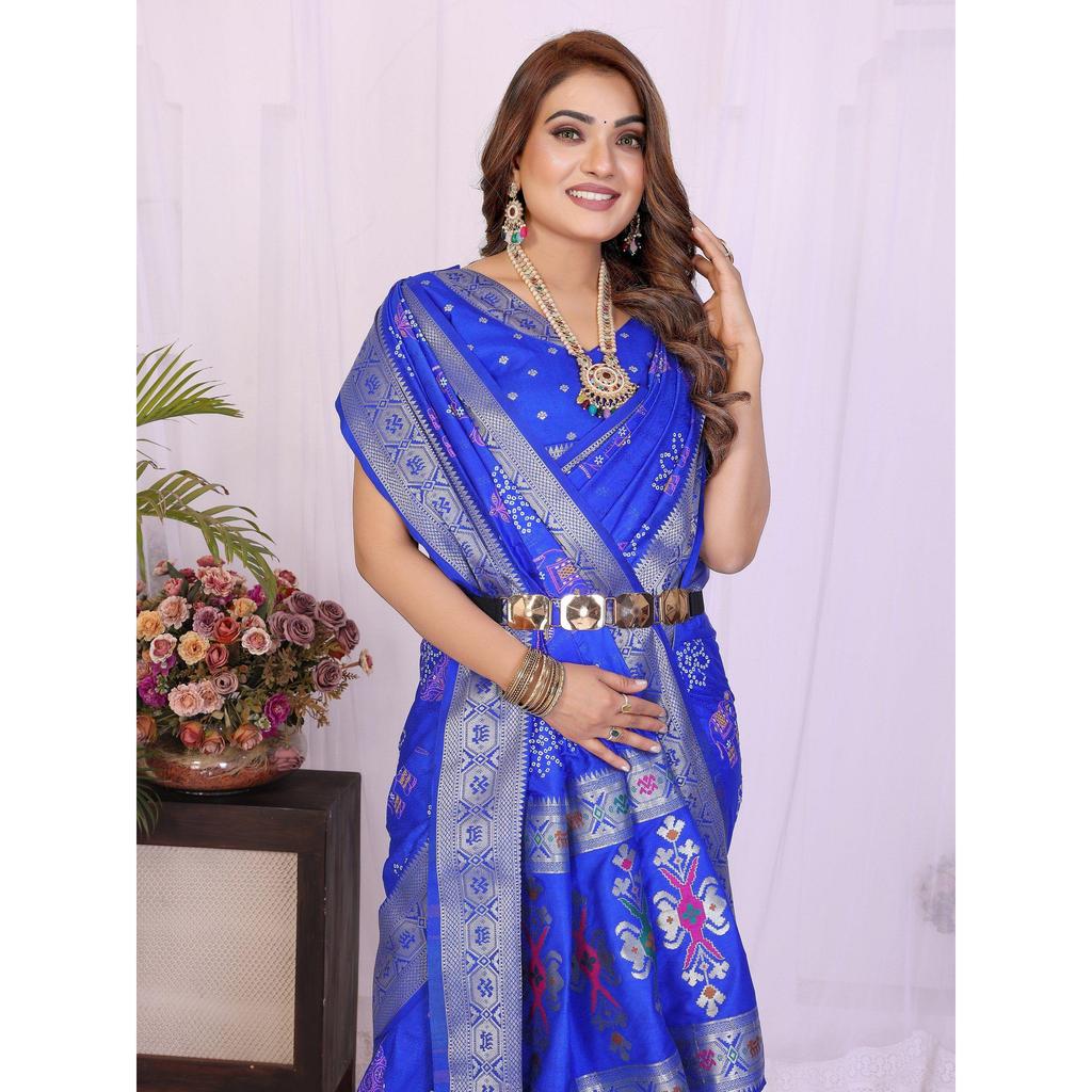 Ręcznie wybierany, lekki, miękki jedwab Dola, drukowany wzorem Bandhej Khadi Saree – doskonałe połączenie tradycji i żywej elegancji