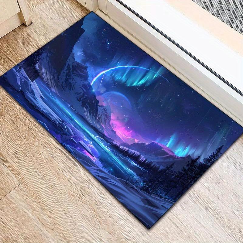 1pc Stunning Aurora Borealis Print Area Rug – Soft, Non-Slip Polyester Carpet with Crystal Velvet – Perfect for Bedroom,