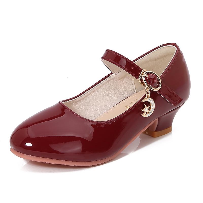 Girls' White Leather High Heels - New 2025 Princess Dance Shoes for Students, Sizes 25-40