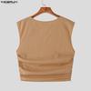 INCERUN Men Two Pieces Sleeveless Ruffled Tank Tops and Trousers Casual Pants Sets Outfits
