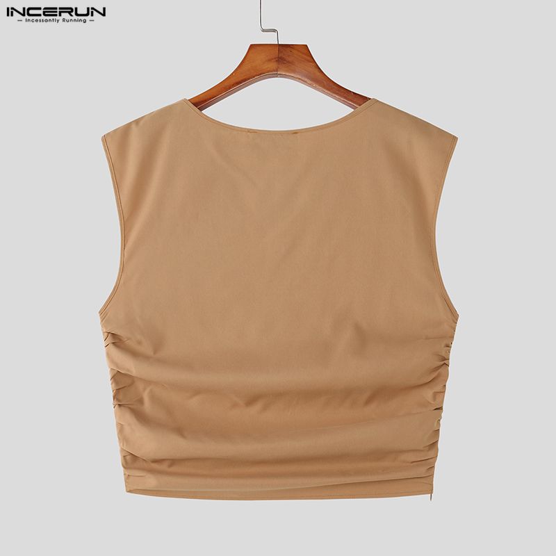 INCERUN Men Two Pieces Sleeveless Ruffled Tank Tops and Trousers Casual Pants Sets Outfits