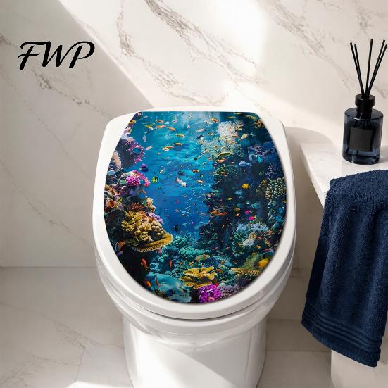 Einfach abziehbar und aufklebbar Wandaufkleber Meereswelt Toilettenaufkleber, & Toilettendeckel Badezimmer-Aufkleber, Meereslandschaft für Toilette Heimdekoration Ohne Rückstände