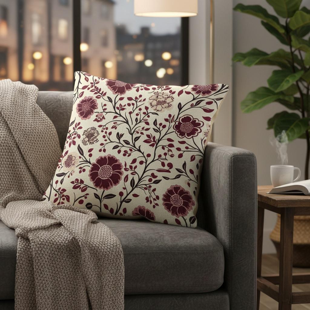 Federa Cuscino Fiorita a Spirale Vintage Bordo Borgogna Stampa Fiore Rosso Boho Morbida Copricuscino da Divano per Arredamento Casa Regalo