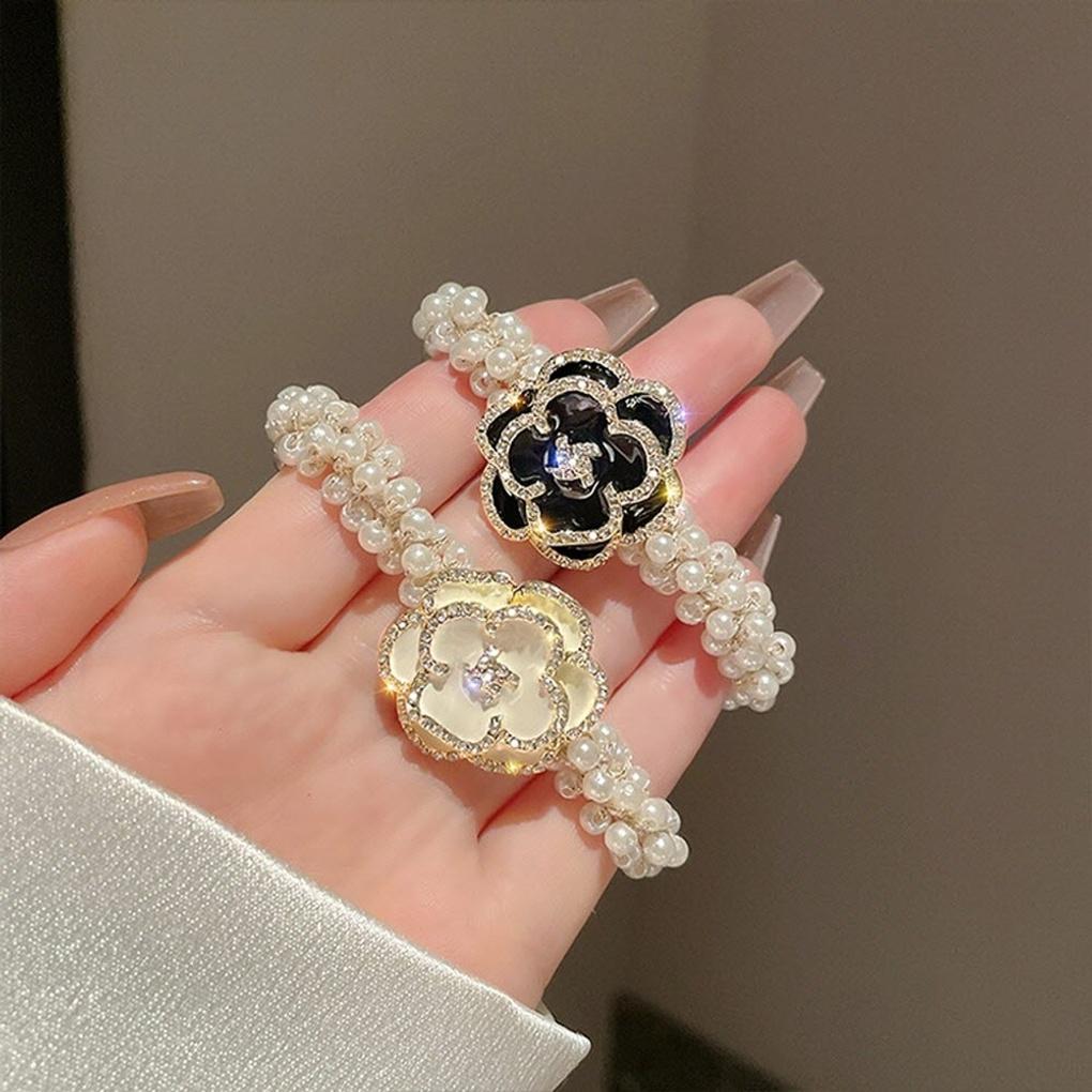 Luxury Pearl Cubic Flower Hair Scrunchie (2 Pieces)