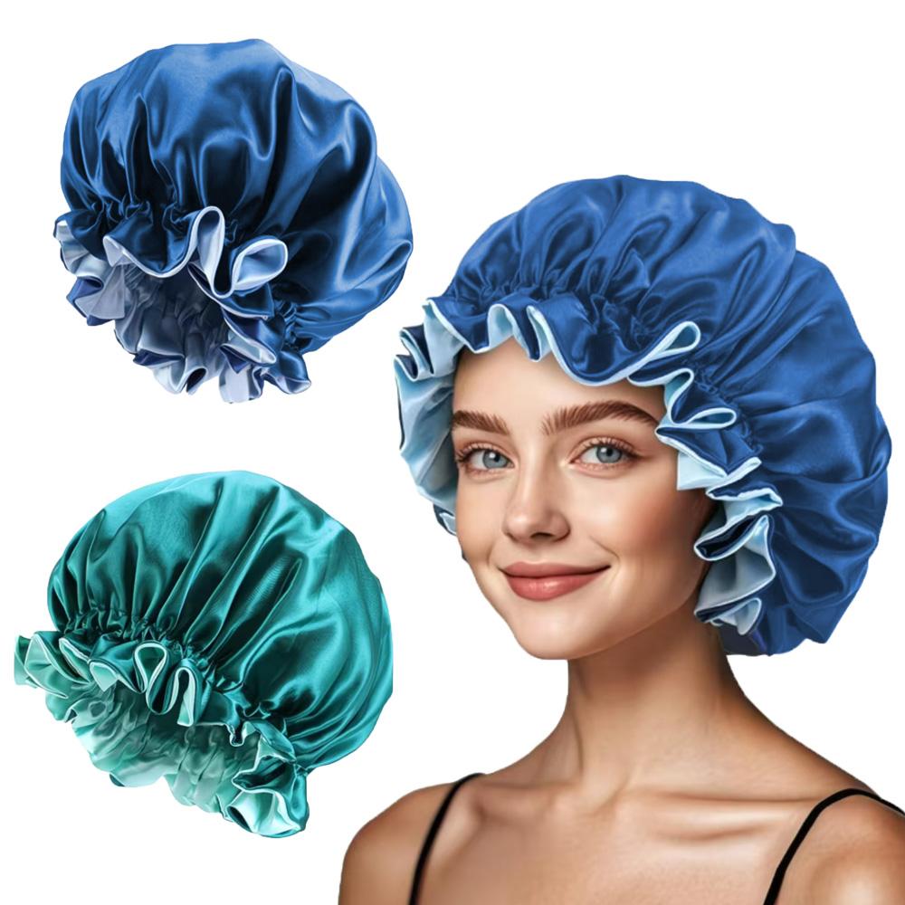 New Solid Color Satin Silk Bonnet for Women, Premium Elastic Band Sleep Cap, Large Double-Layer Satin Lace Sleep Bonnet