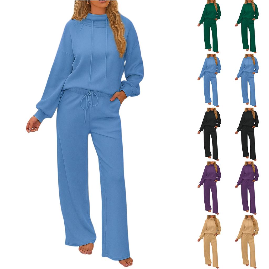 Women's Fashion Two-piece Solid Color Hooded Sweatshirt Trousers Casual Set