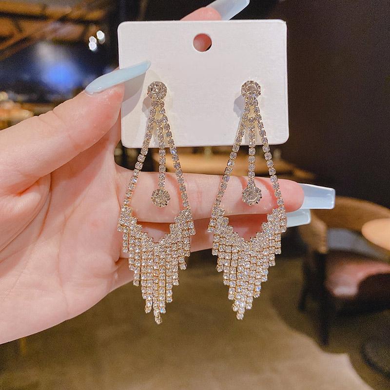 2025 New Luxury Rhinestone Crystal Long Tassel Earrings for Women Bridal Drop Dangling Earrings Party Wedding Jewelry Gifts