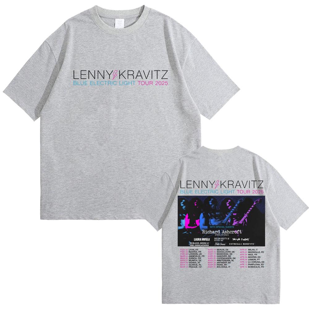 Lenny Kravitz Blue Electric Light Tour 2025 T Shirt Men Women Casual Cotton Vintage Short Sleeve Tshirt Male Oversized Tshirts