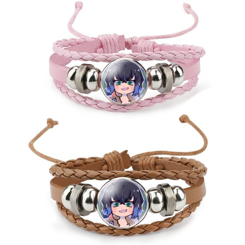 Stylish Kimetsu No Yaiba Leather Bracelet With Inosuke Charm Mixed Materials