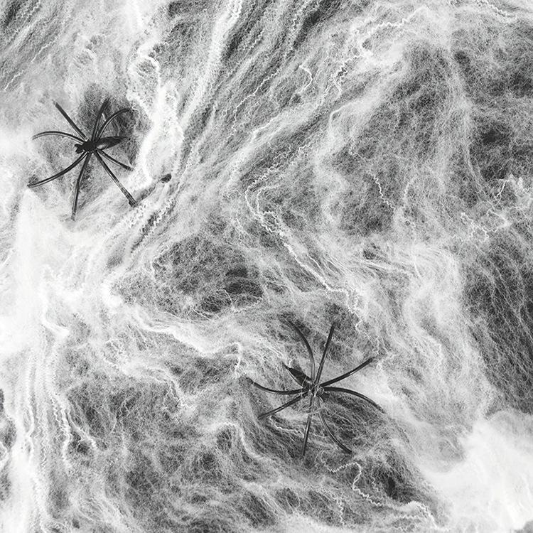Cotton Spider Web Kit: 240g Web with 50/100 Plastic Spiders for Halloween Decor 240g Cotton + 50 Spiders