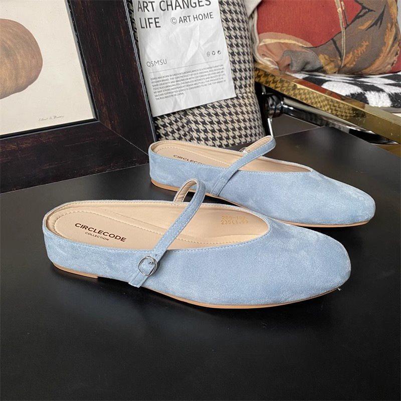 Square Head Bag Head Inner Height Increase Flat Bottom Super Fire Fashion National Style Low Half Slippers Women's Summer Wear and Muller Shoes Ma