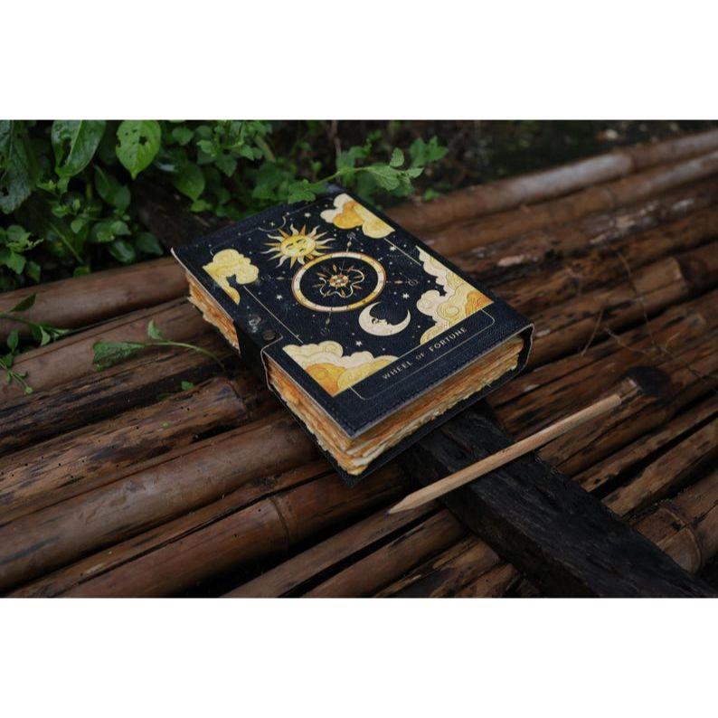 New Sun & moon Handmade leather journal Deckle edge paper, Blank spell book of shadows journal, gift for him traveling book