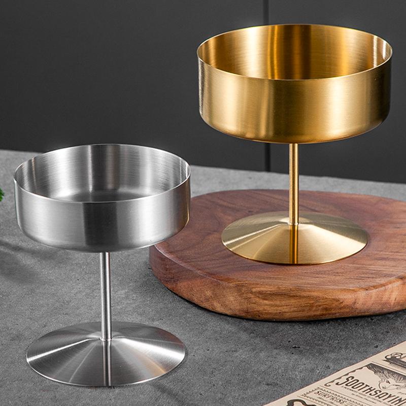 1Pc High Footed Easy To Clean Pudding Cafe Dessert Cup Hotel Stainless Steel Fruit Ice Cream Bowl