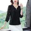 Frühling Sommer Neue 3/4 Hülse Top Mode Mama der Bodenbildung Bluse frauen Einfarbig V-ausschnitt Chiffon Hemd M-4XL