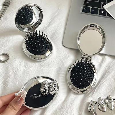 Folding Comb With Mirror Pocket Size Scalp Massage Comb Portable Hair Styling Brush For Women Hairdressing Accessories