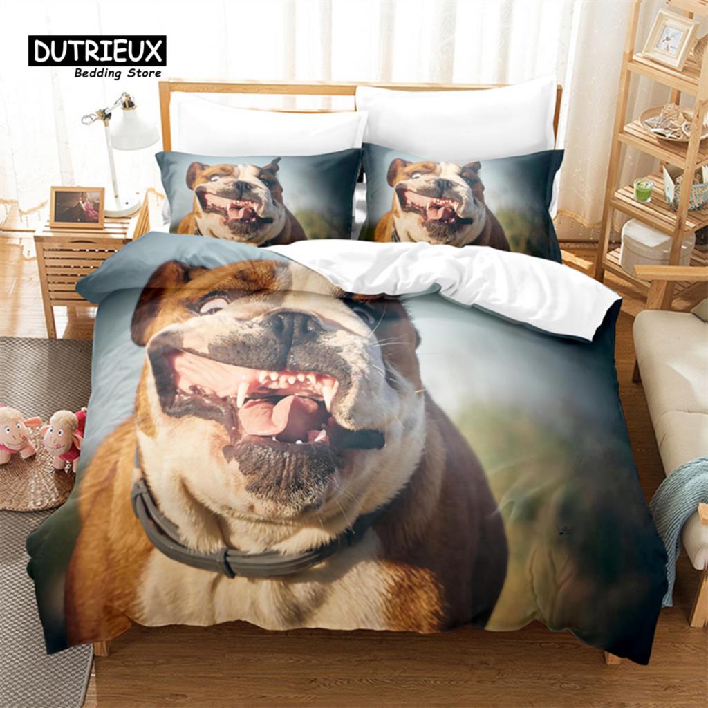 Cat And Dog Bedding Set, 3Pcs Bed Cats Duvet Cover Set, Soft Comfortable Breathable Duvet Cover, For Bedroom Guest Room Decor