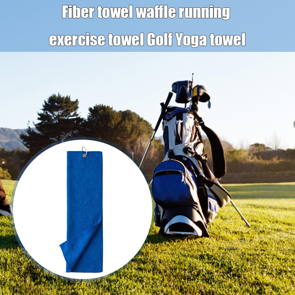 2025 Golf Towel Waffle Cycling Sports Running Yoga Fitness Towels Buckle Clips Cotton Soft Golf Towel with Hook Hand