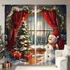 2pcs Festive Christmas Curtain Set-Snowman Pine Tree Design Polyester Rod Pocket, Machine Washable forLiving Room Bedroom Study