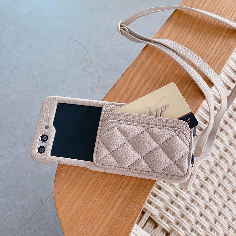 Crossbody Wallet Cards Solt Leather Case For Samsung Galaxy Z Flip 5 4 3 5G Flip5 Flip4 Long Lanyard Purse Pocket Bag Cover