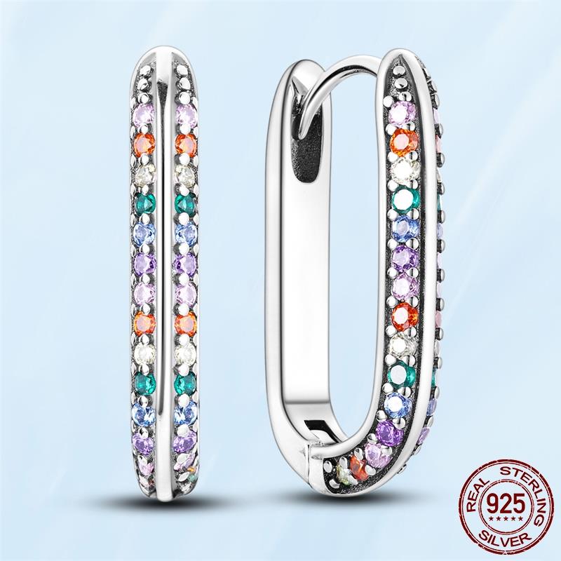 Real Original 925 Sterling Silver Daisy Flower Feather Hoop Heart Stud Earrings Fit Women Fashion Jewelry Engagement Party Gift