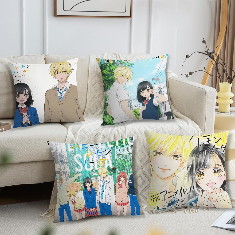 Soft Comfortable Pillow Case for Sofa Soda Living Couple Anime Manga Room Home Office Decor H-Honey L-Lemon and Protective Cover