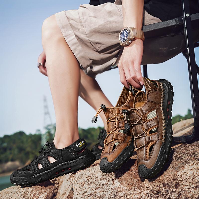 Summer Men's Large Size Sandals Fashion Roman Sandals Handmade Mesh Casual Shoes Platform Outdoor Men's Beach Sandals