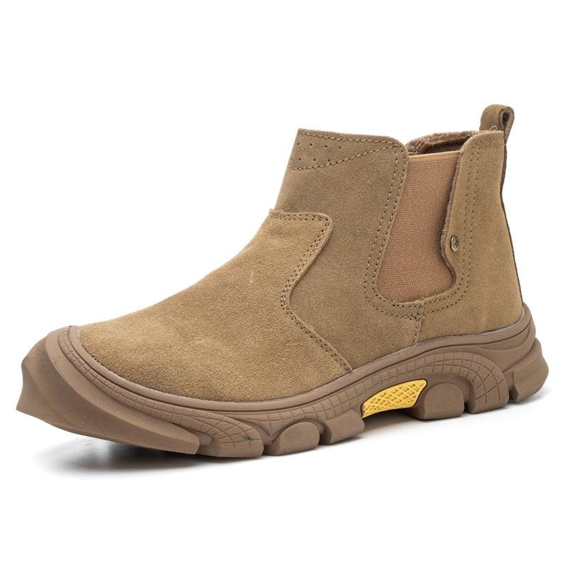 

mens leisure steel toe caps work safety boots cow suede leather welding shoes worker security chelsea ankle botas safe footwear 280 верблюд