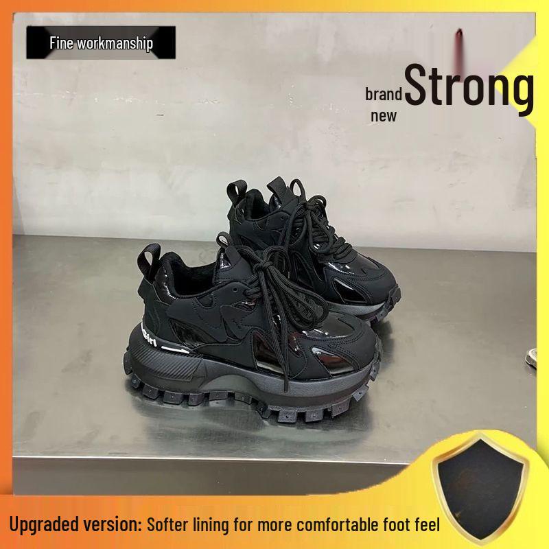 

2025 Autumn/Winter Forrest Gump Retro Thick-Soled Colorblock Dad Sneakers - Versatile Black Casual Shoes 37