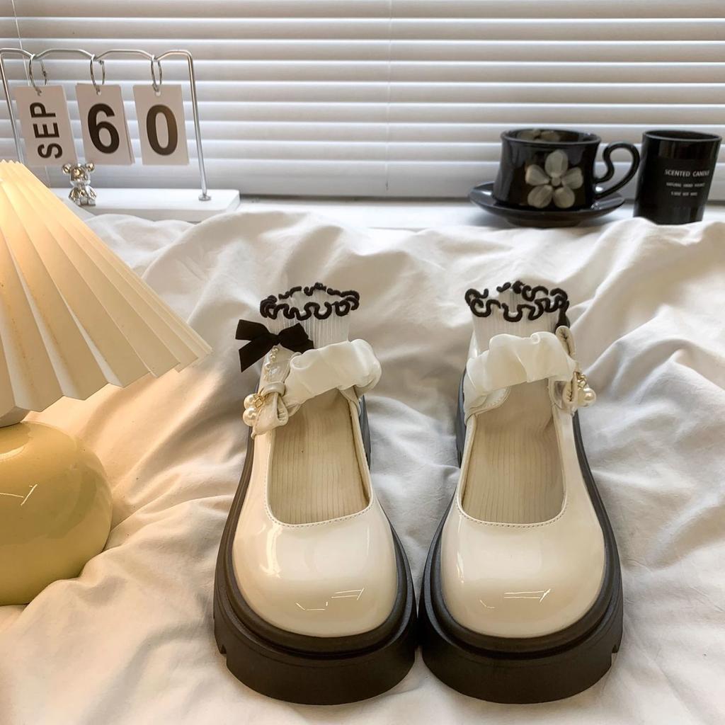 Light Mouth Solid Color Lolita Cute Small Leather Shoes Summer Small Fragrant Temperament Thick Heel Casual Mary Jane Shoes