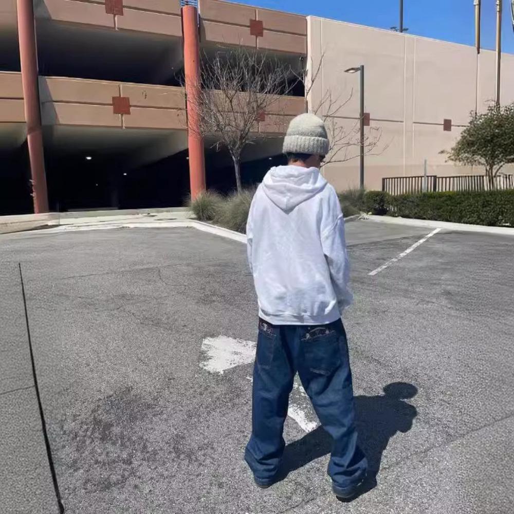 Fun Street Fashion Brand Wide Leg Jeans Y2K Hip-hop Retro Simple Print Loose Gothic Harajuku Horn Pants Ripped Jeans