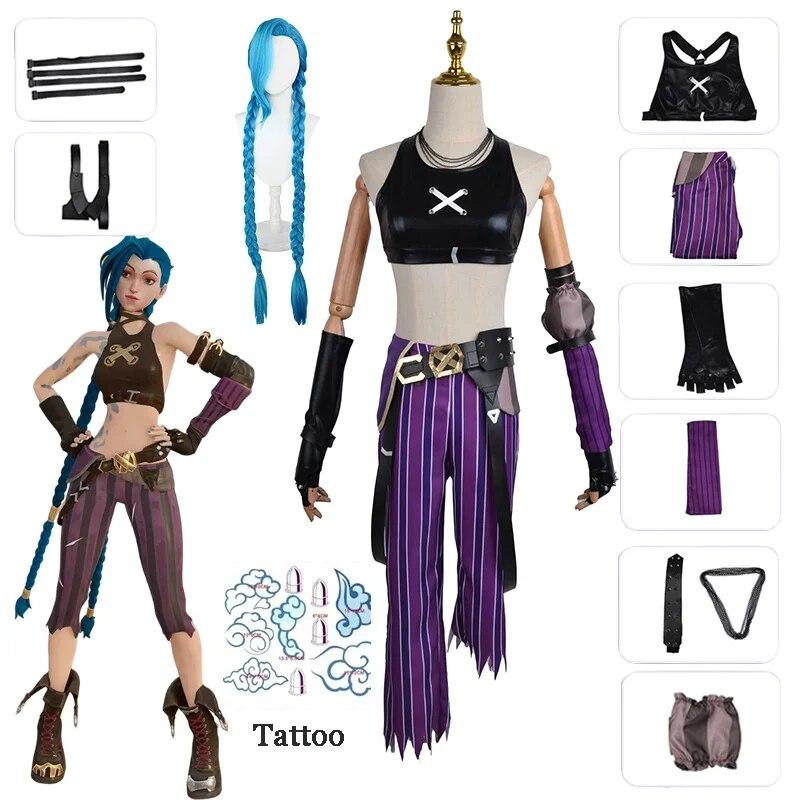 

Аниме игра Arcane Косплей Костюм Crit Loli Jinx Косплей Наряды Jinx парик Сексуальная женская одежда Хэллоуин Карнавальный костюм для вечеринки