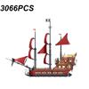 3066PCS Red Sail Boat Building Blocks Queen Anne's Revenge Pirate Ship Model Bricks Toys Creative Desktop Decoration Kids Gift