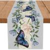 Spring Table Runner Blue Butterfly Flowers Seasonal Home Party Kitchen Dining Table Decoration 13x72 Inch