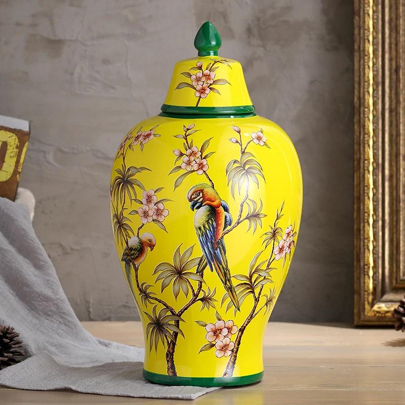 Malované keramické vázy Ozdoby Klasické květiny a ptáci Vázy Víceúčelové Starožitné porcelánové úložné nádoby Rustikální domácí dekorace