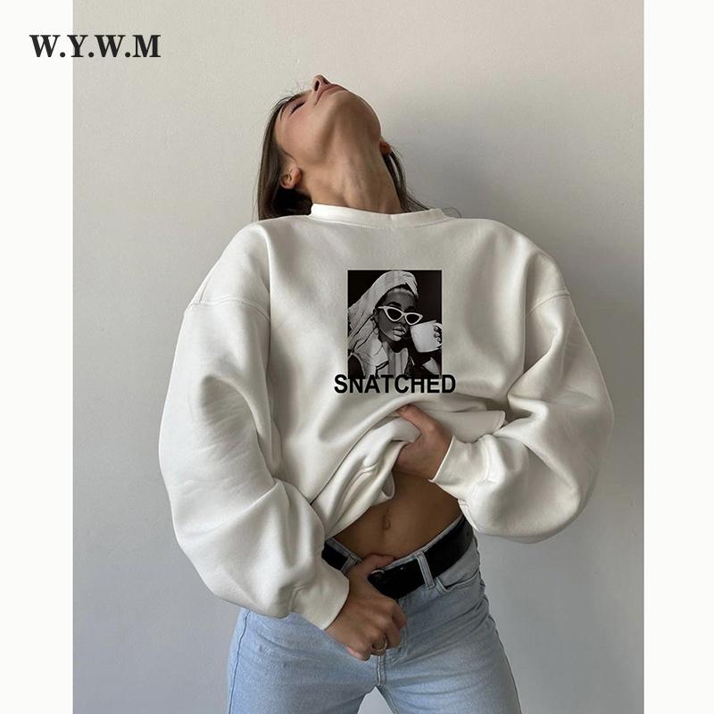

WYWM Мода Эстетика Искусство Принт Толстовки Женщины Винтажная Одежда Streewear Пуловер Девушка О-образный вырез Тонкая толстовка Корейские готические топы Хип-хоп Уличная одежда