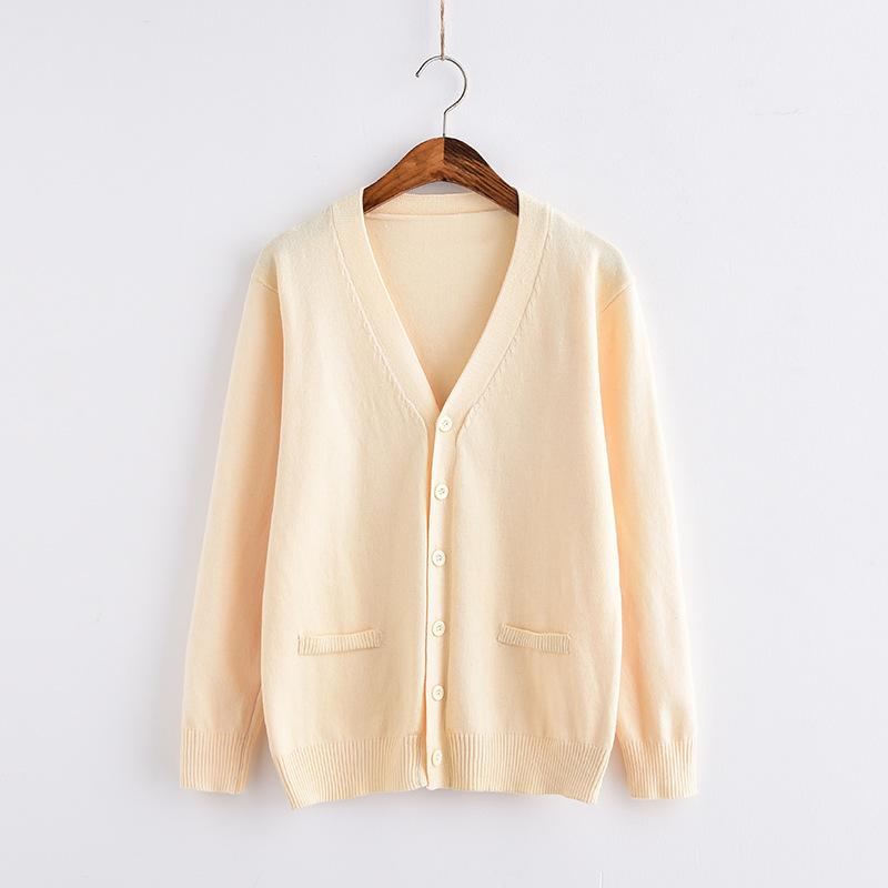 

Жіноча уніформа J з довгим рукавом, японська та корейська куртка в стилі коледжу, Однотонна в’язана куртка з V-подібним вирізом, светр, кардиган 5XL бежевий