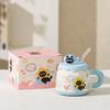 Cute Little Black Cat with Lid Straw Cup Dust-proof Mug Cartoon Couple Cup Set Small Gift Ceramic Cup