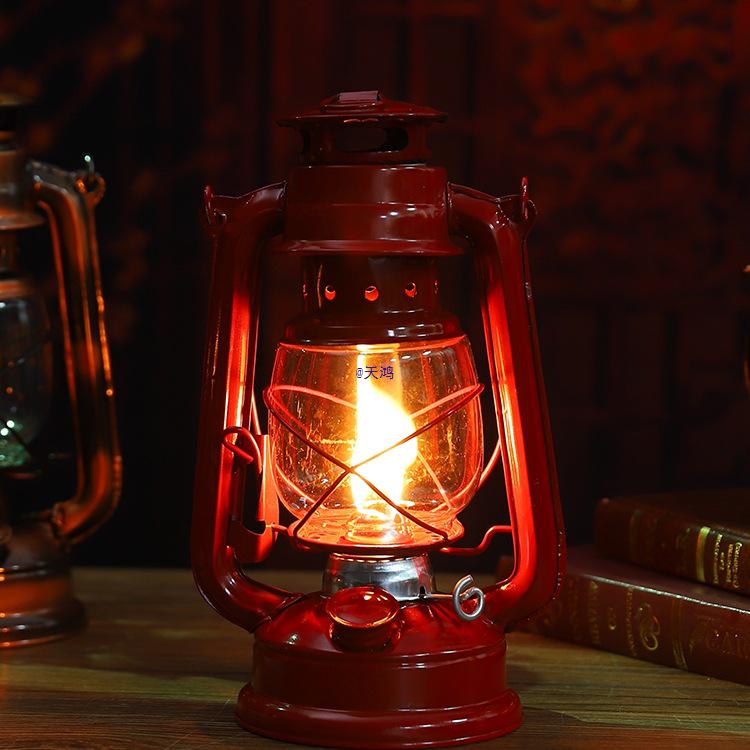 Vintage Wrought Iron Kerosene Camping Lantern - Nostalgic, Decorative Cafe Ornaments & Photo Props