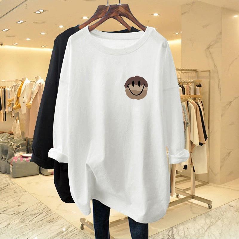 

Одежда для беременных весна и осень футболка с длинным рукавом женский свободный свитер из чистого хлопка, закрывающий ягодицы, средней длины, топ-базовая рубашка для ношения под низ S